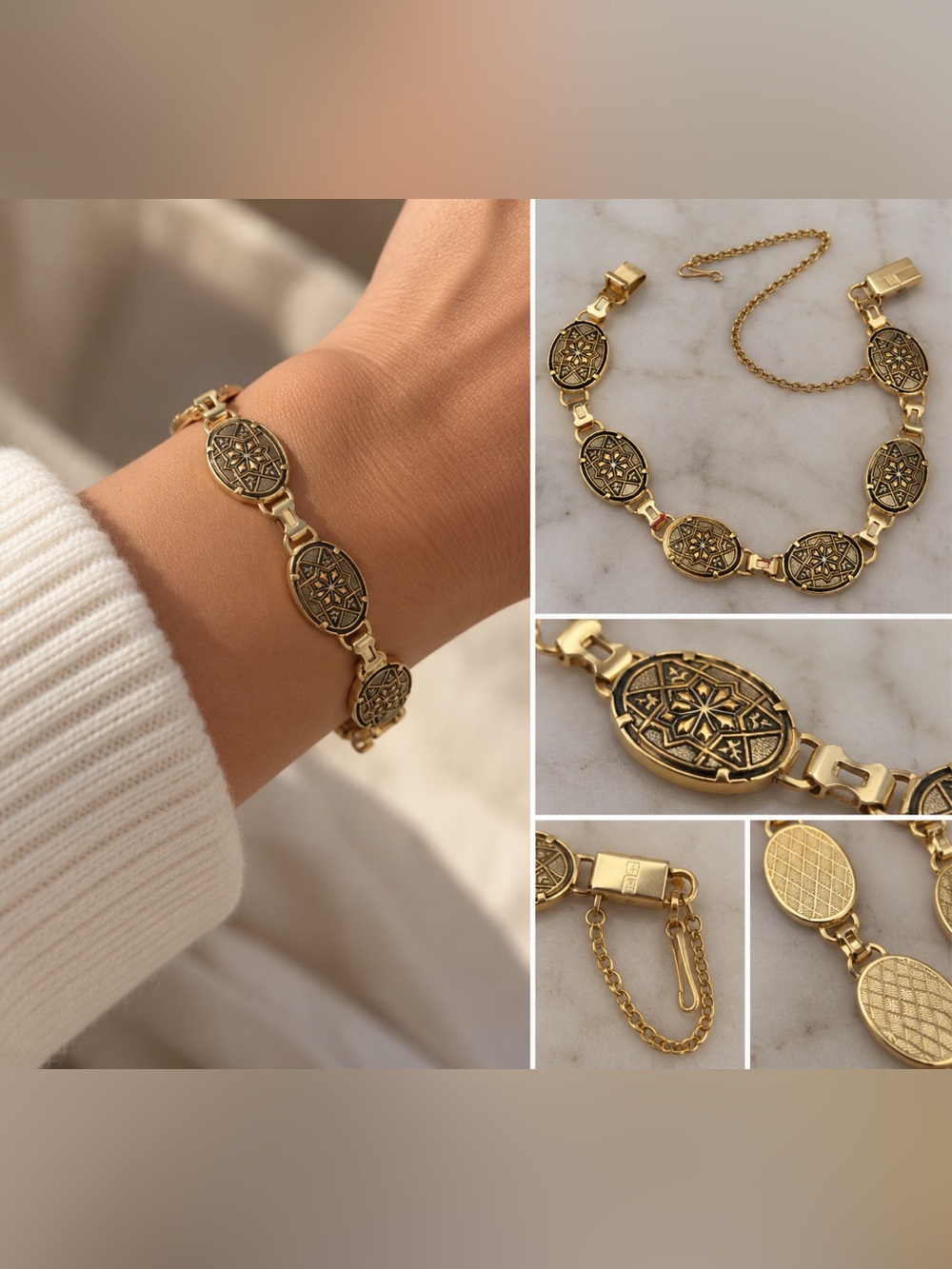 Vintage Midas Toledo Spanish Damascene Link Bracelet 24K Gold Inlay